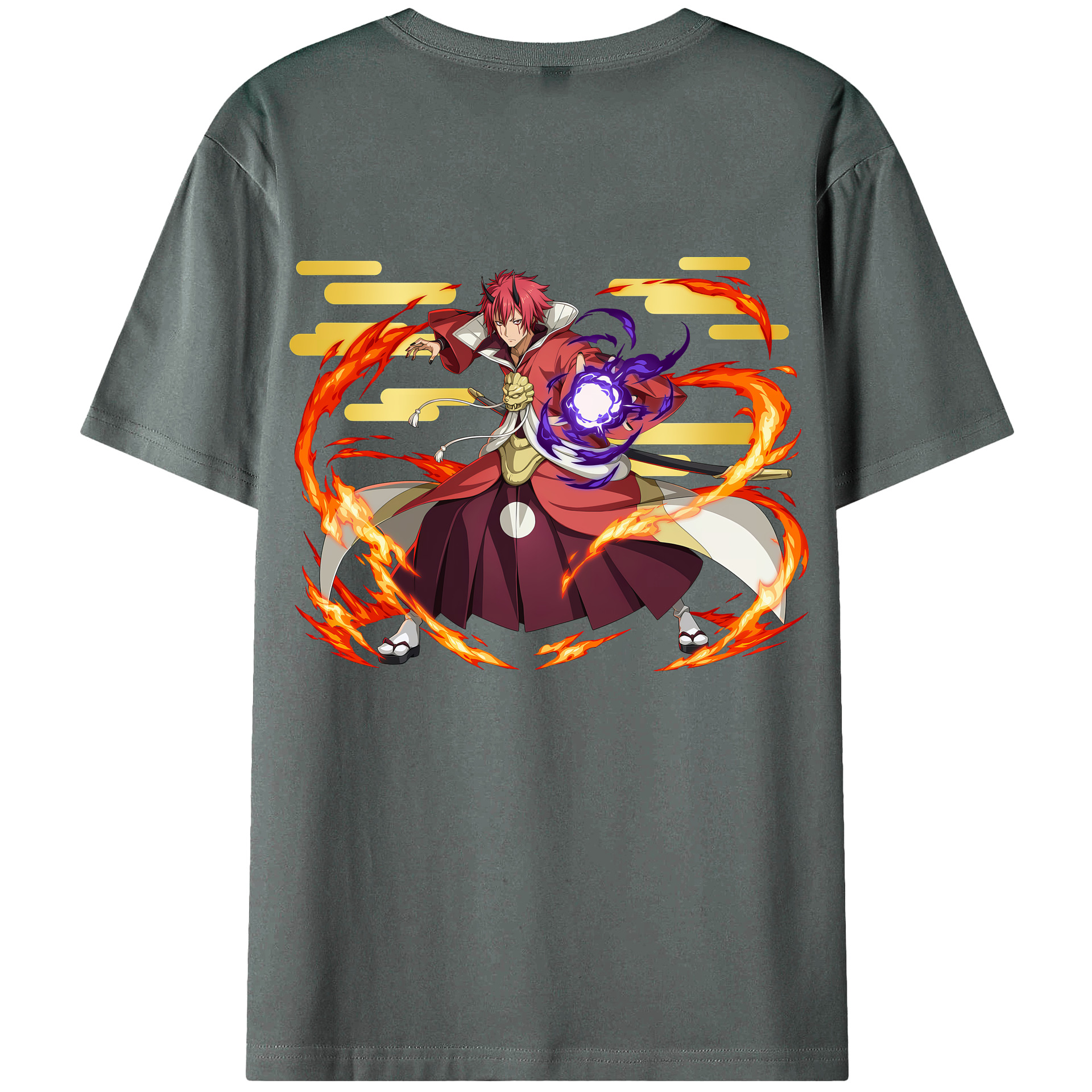 （画像用） 転スラ Regarding Reincarnated to Slime 綿100％ メンズ半袖Tシャツ（バックプリント） 通気性